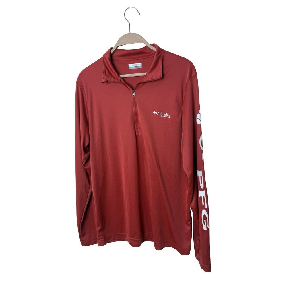 Columbia PFG Omni-Shade Quarter Zip Shirt Mens small red Fishing Long Sleeve